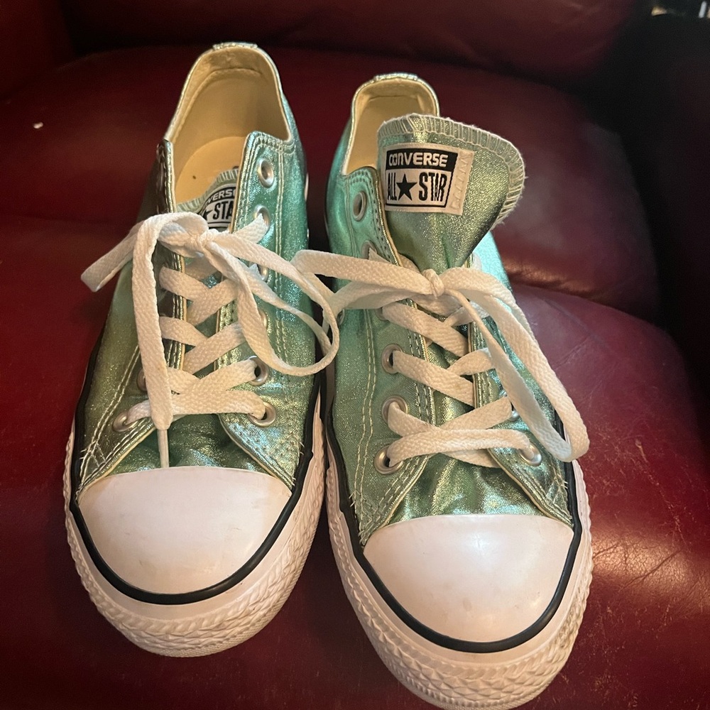 Converse metallic mint green